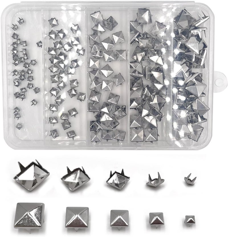 honigo Silver 150pcs Square Pyramid Studs Metal Studs Spikes for Clothing,Shoe,Leather,Jacket,Punk,Crafts,Clothes,Jeans,Jewelry4/6/8/10/12mm - Image 2